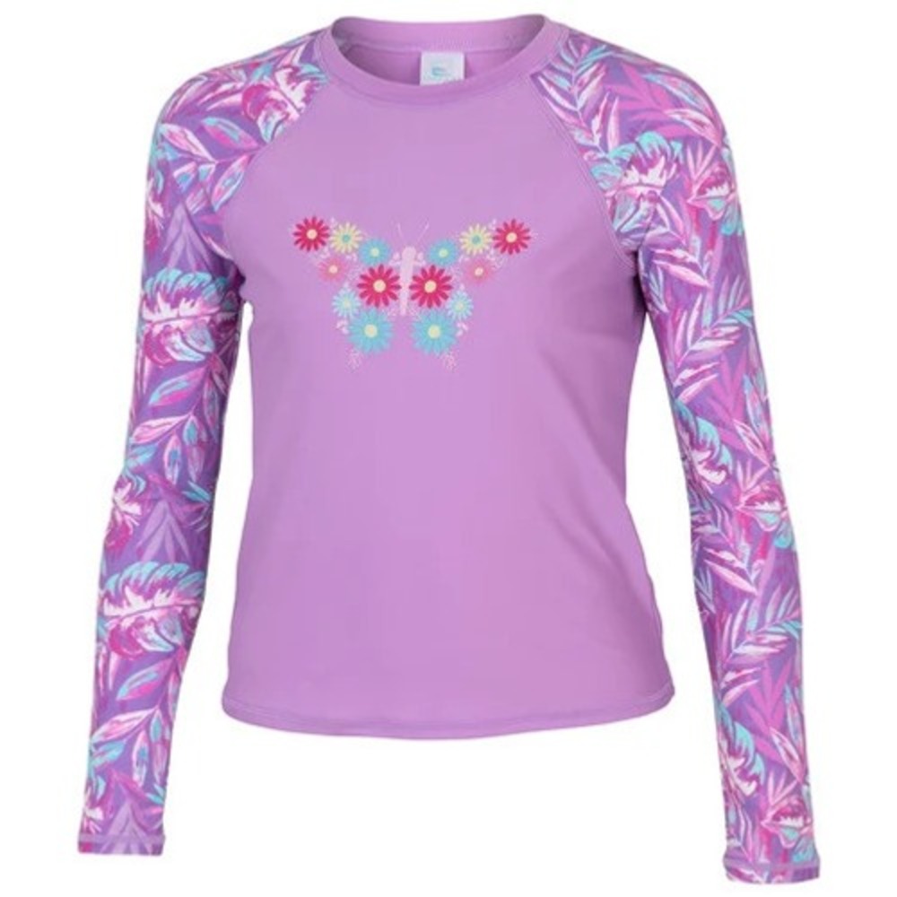 Laguna Girls' Long-Sleeve Swim Tee - Purple Combo, S (7/8)
